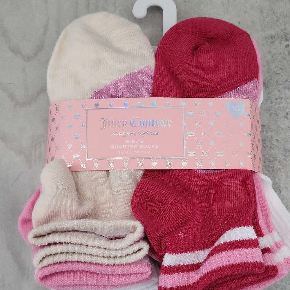 Juicy Couture Girls' Pink and White Socks - 10 Pairs Size 10 - 4